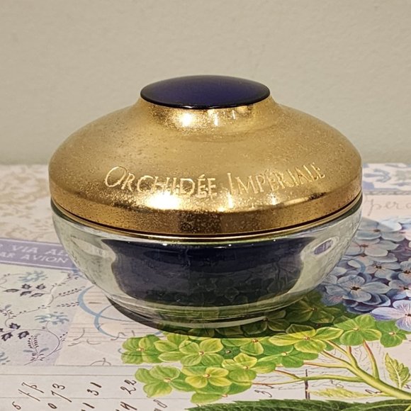 Vintage Guerlain Orchidee Imperiale Cream Container with Gold Tone Metal Lid #1 - Picture 1 of 13